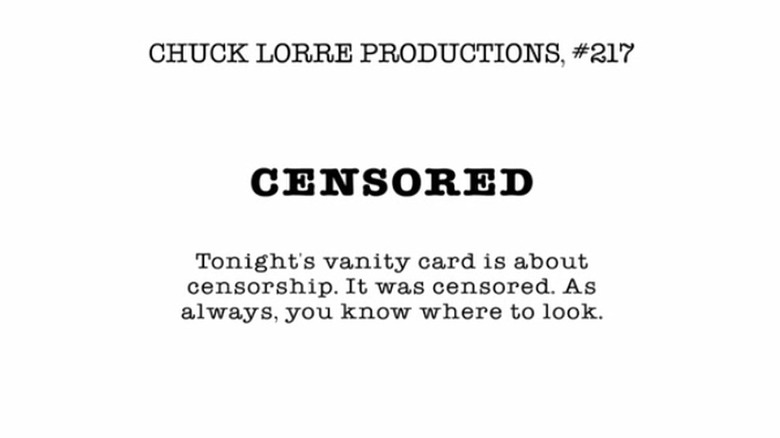 Chuck Lorre's censored vanity card from "The Codpiece Topology"