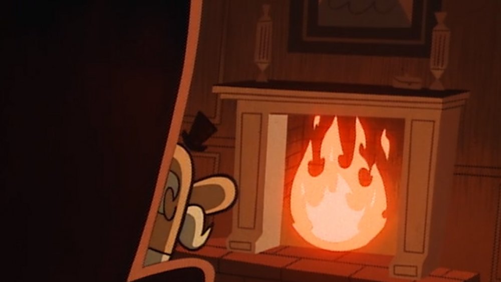 The Mayor of Townsville gazing into a fireplace in "The Powerpuff Girls"