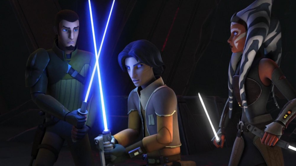 Kanan Jarrus, Ezra Bridger, and Ahsoka Tano prepare for battle in Star Wars Rebels