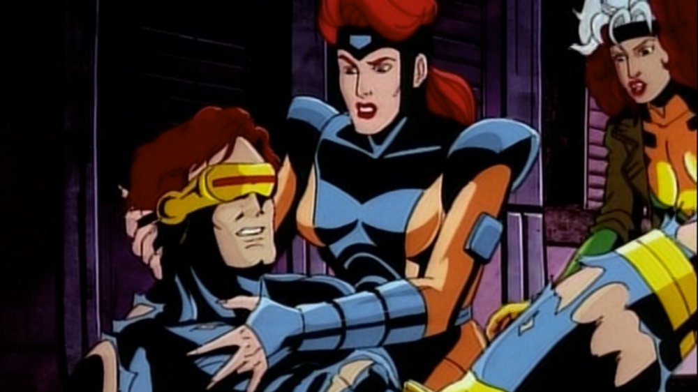 Jean Grey cradles an injured Cyclops in X-Men: The Animated Series