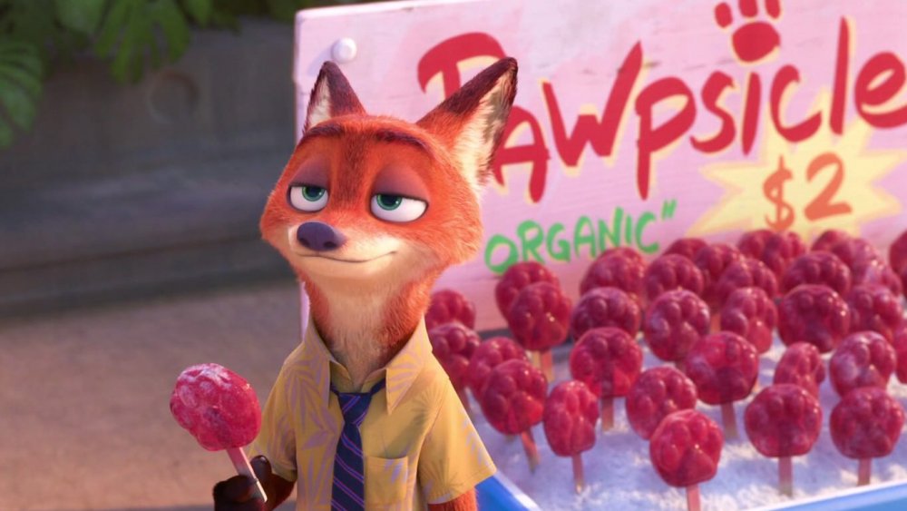 Nick Wilde selling pawpsicles on the street, from Zootopia