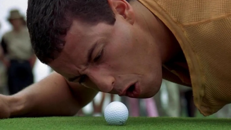 Happy Gilmore shouting at a golf ball