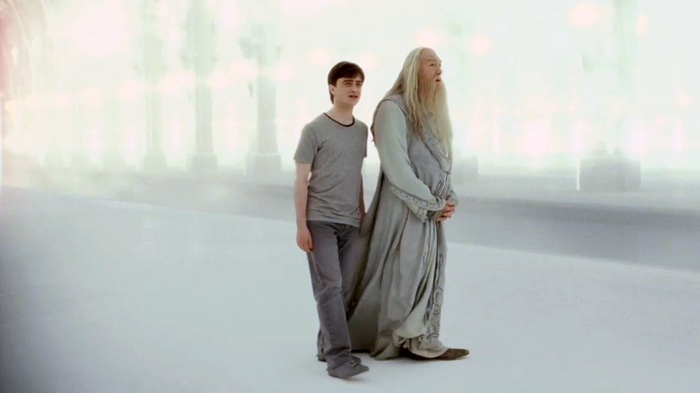 Harry Potter walking with Dumbledore