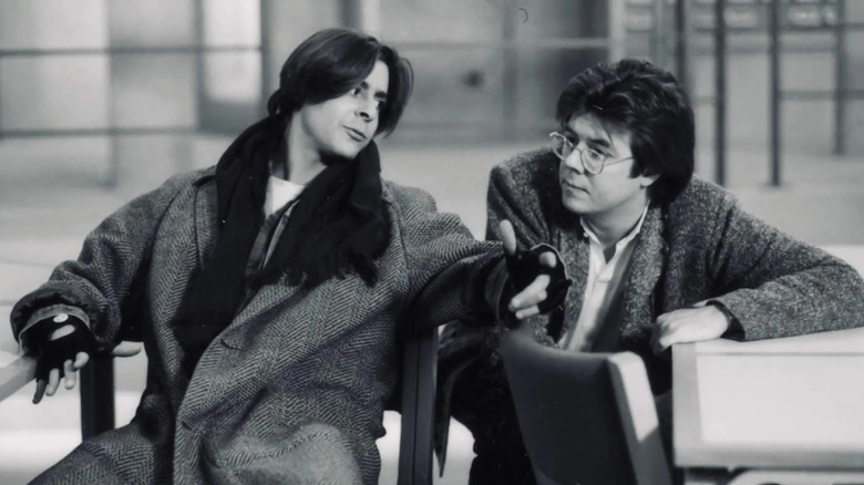 Judd Nelson and John Hughes on the set of the Breakfast Club