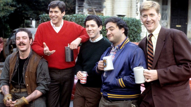 The cast of Animal House outside the Delta House