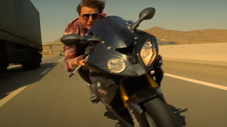 Ethan Hunt cruises on a motorcycle.