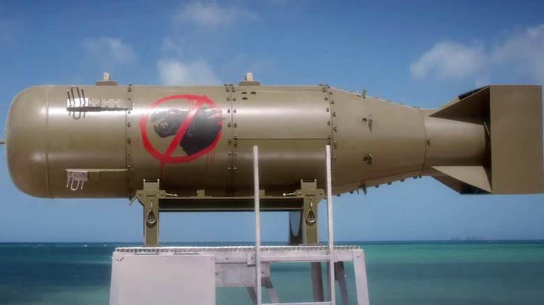 Godzilla bomb sits on beach