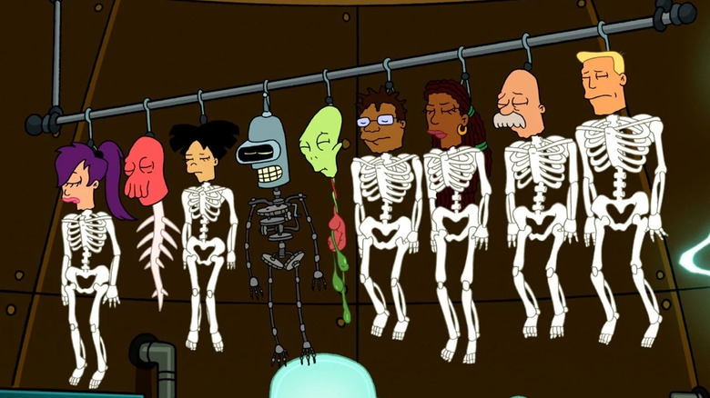 The Planet Express crew as skeletons