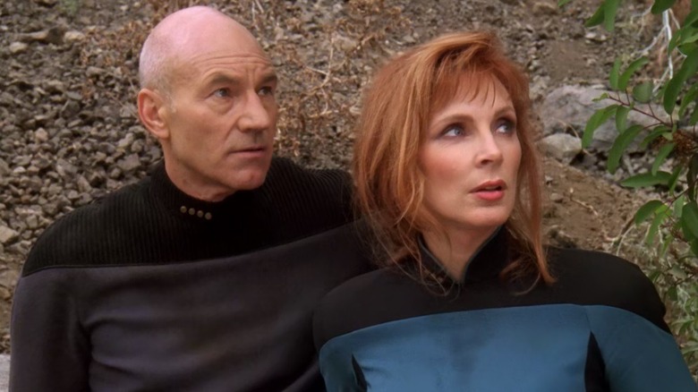 Picard and Crusher on a hillside