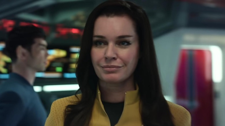 Number One smiles on the bridge Star Trek