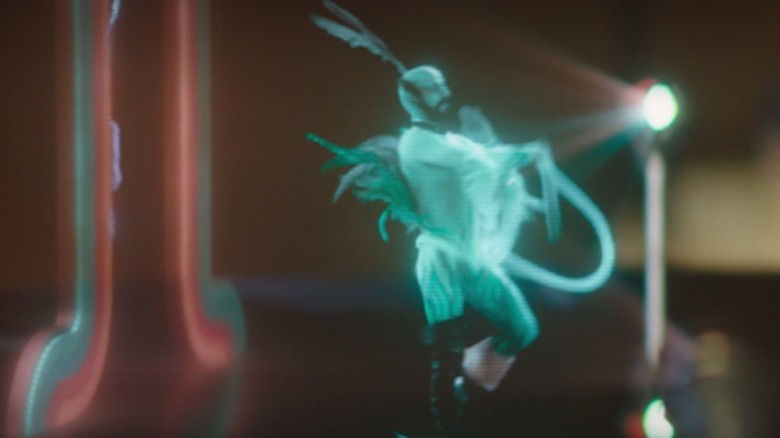 A circus performer in a holographic program from Skeleton Crew