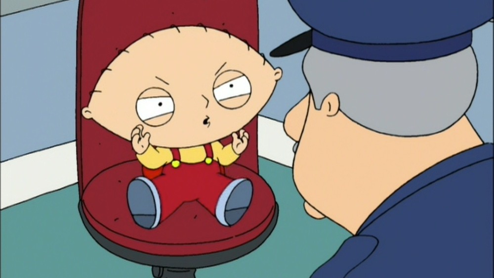 Stewie confronts security guard