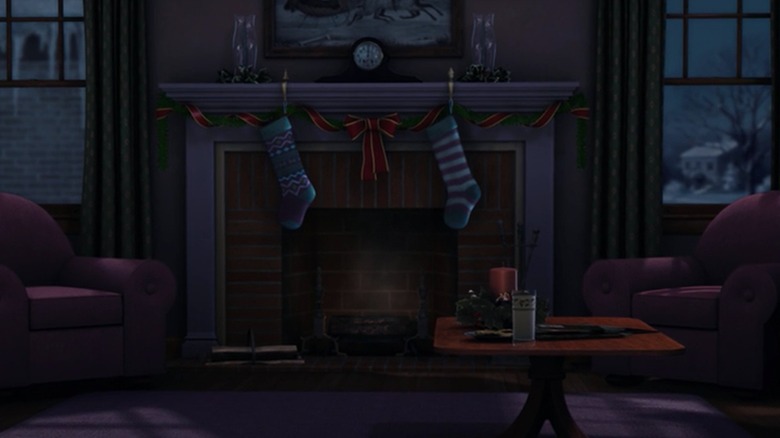 The stockings hanging on the mantle