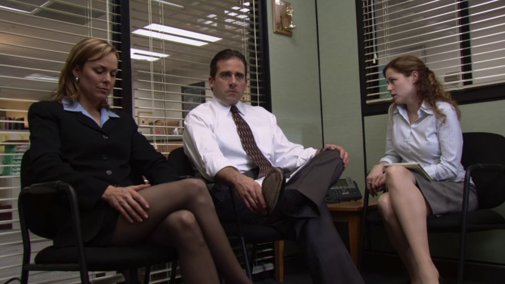 Melora Hardin, Steve Carell, and Jenna Fischer in The Office