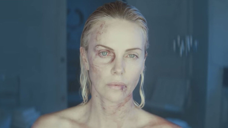 Charlize Theron with cut-up face