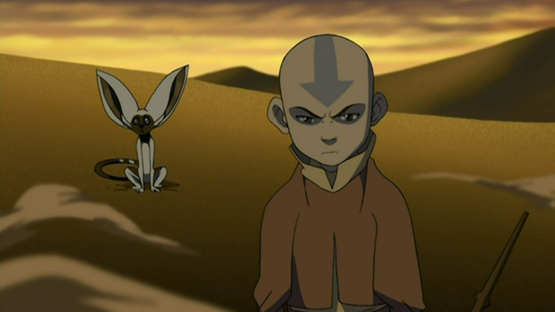 Aang glaring in the desert