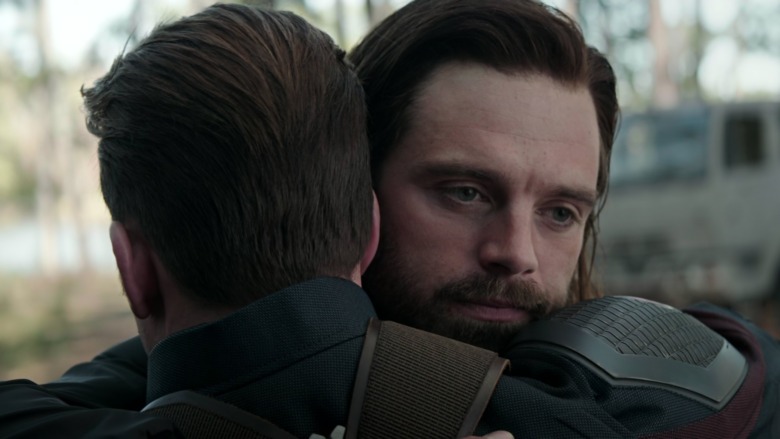 Steve Rogers and Bucky Barnes hugging