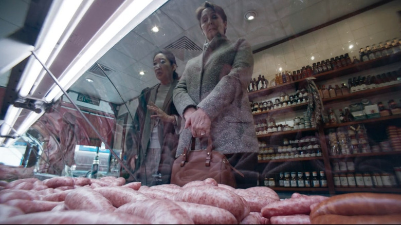 Eve and Carolyn browsing sausages