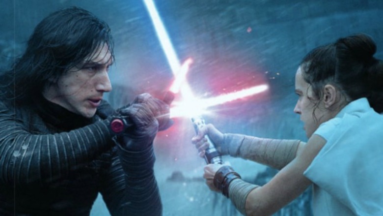 Rey and Kylo lightsaber duel