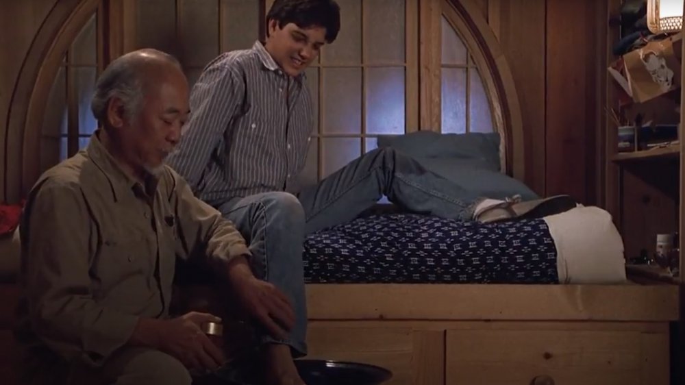 Pat Morita and Ralph Macchio as Mr Miyagi and Daniel LaRusso in Karate Kid Part III