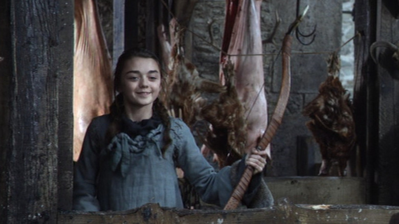 Arya's first act of archery in the first episode of "Game of Thrones"