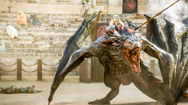 Daenerys mounting screaming Drogon