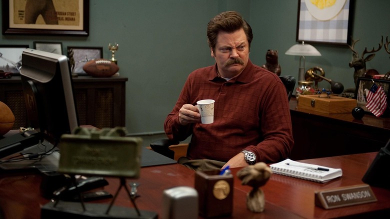 Ron Swanson at his desk