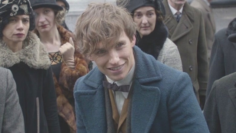 Newt Scamander smiling in crowd