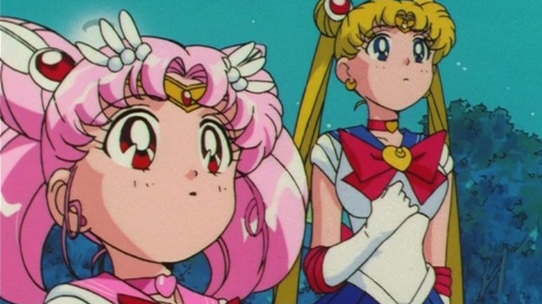 Sailor Moon and Chibiusa staring