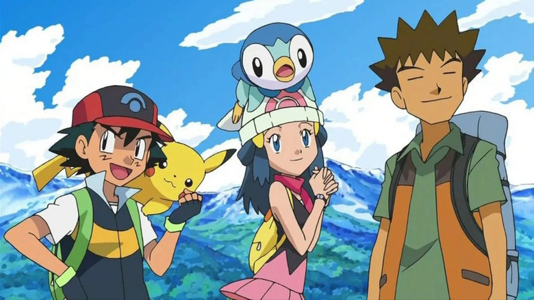 Ash, Pikachu, Dawn, Piplup, and Brock