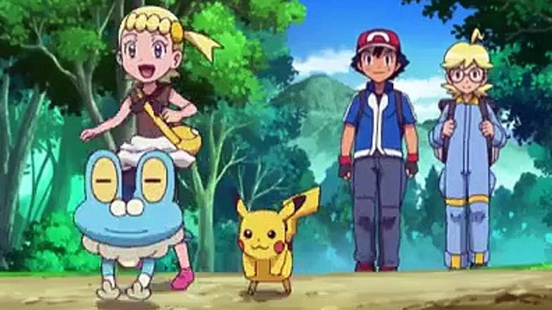 Froakie, Pikachu, Bonnie, Ash, and Clemont