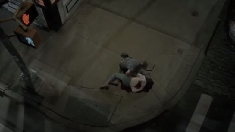 Liz Keen lying on the ground