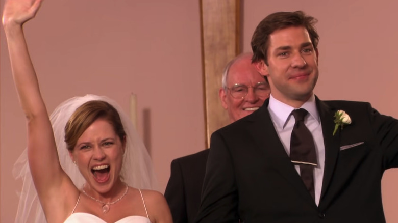 Jim and Pam leaving their wedding