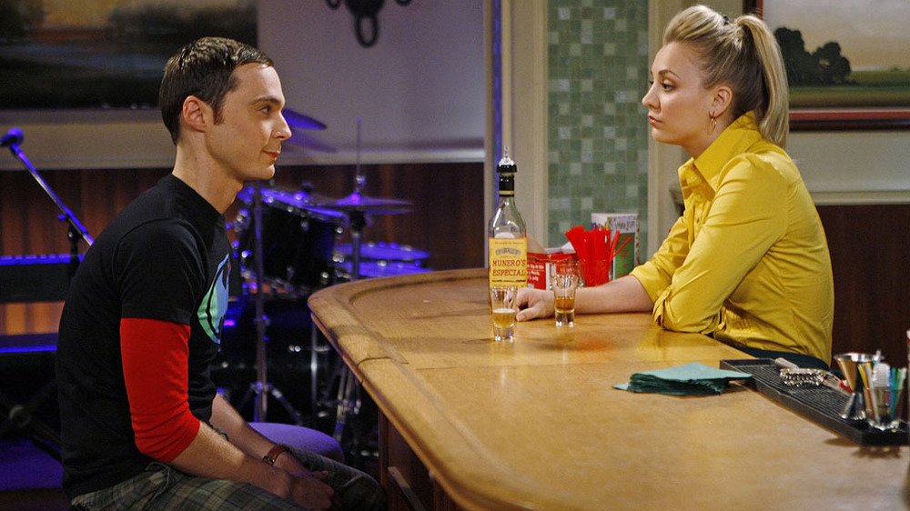 Penny serves Sheldon a drink