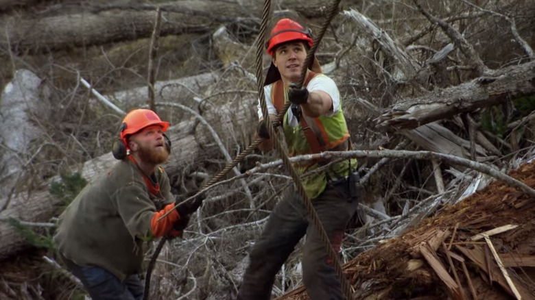 Coleman and Gorden pulling a log on Big Timber