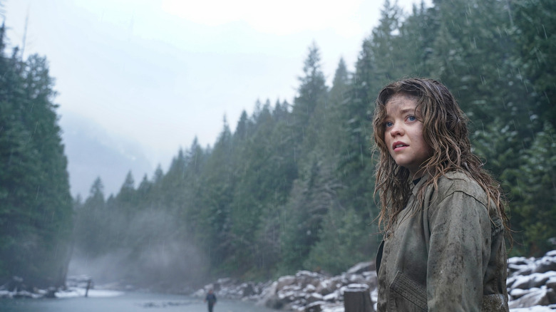 Big Sky Grace standing near river in forest