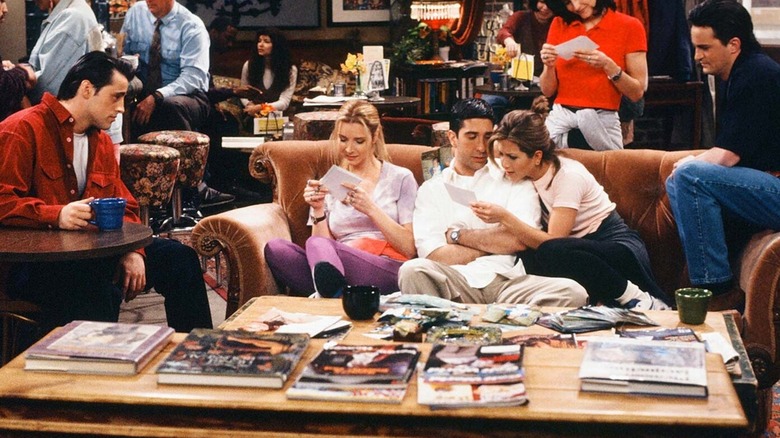 The Friends cast at the Central Perk coffeehouse