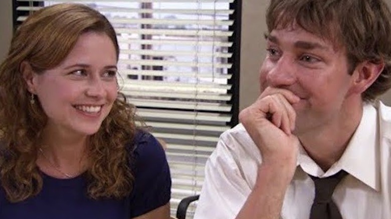 Jim and Pam laughing The Office