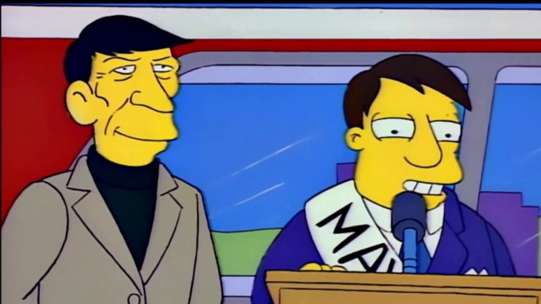 Leonard Nimoy and Mayor Quimby addressing Springfield