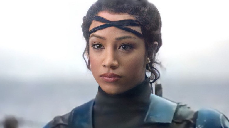 Sasha Banks staring fiercely in The Mandalorian