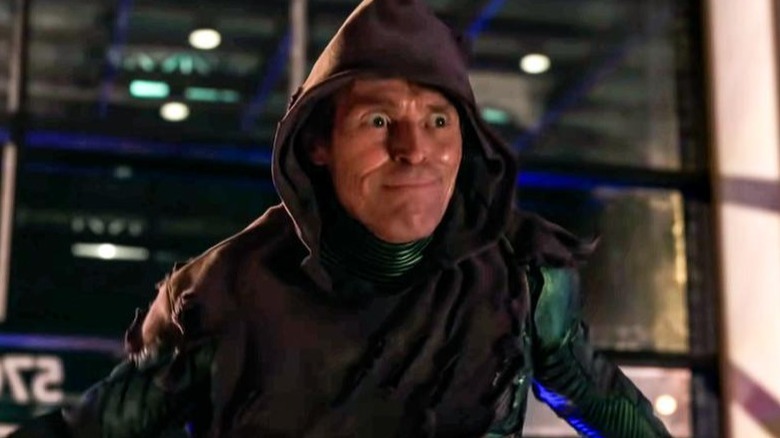 Willem Dafoe wearing hood as Green Goblin 