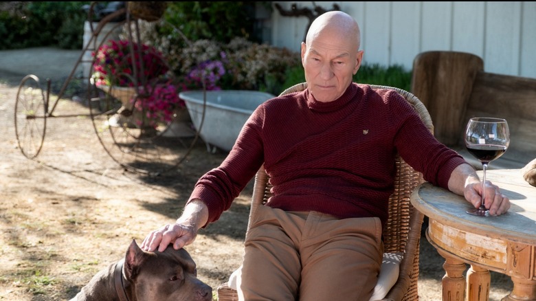 Picard drinking wine