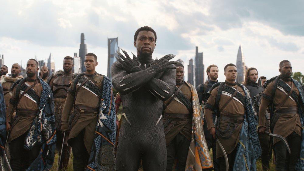 Chadwick Boseman Black Panther with Wakandan warriors