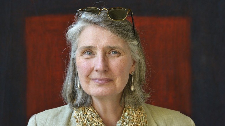 Author Louise Penny with sunglasses on head