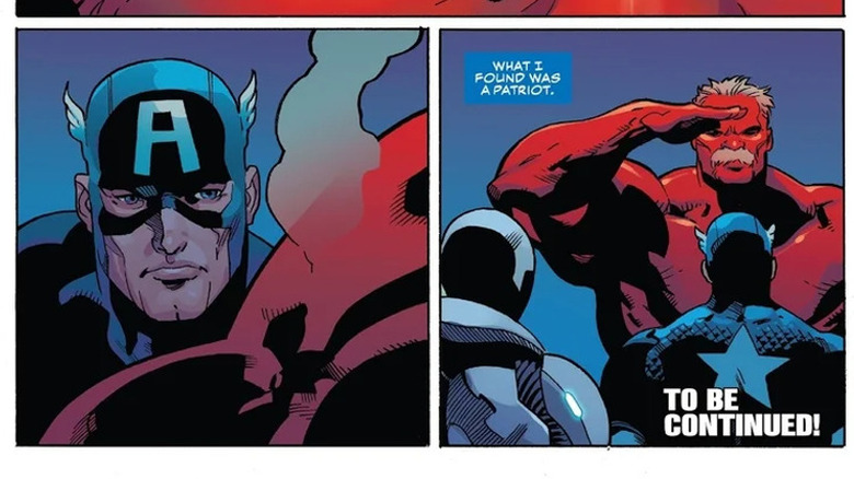 Red Hulk salutes Captain America