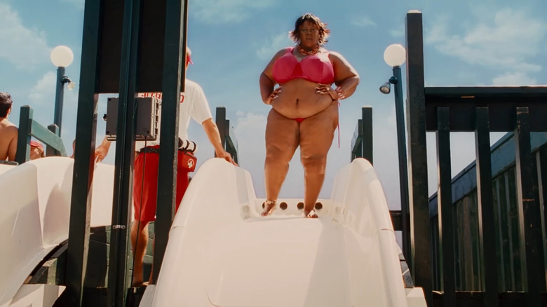 Rasputia going down the water slide