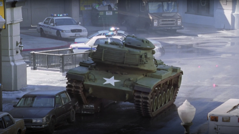 A tank drives at the ER