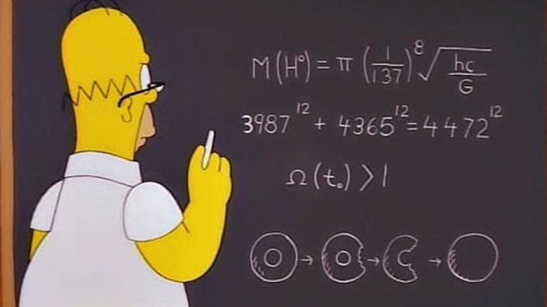 Homer writing equation on blackboard