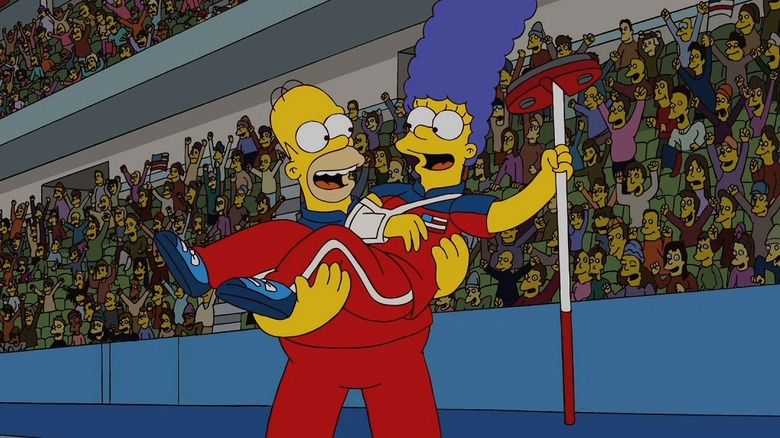 Homer and Marge Simpson curling