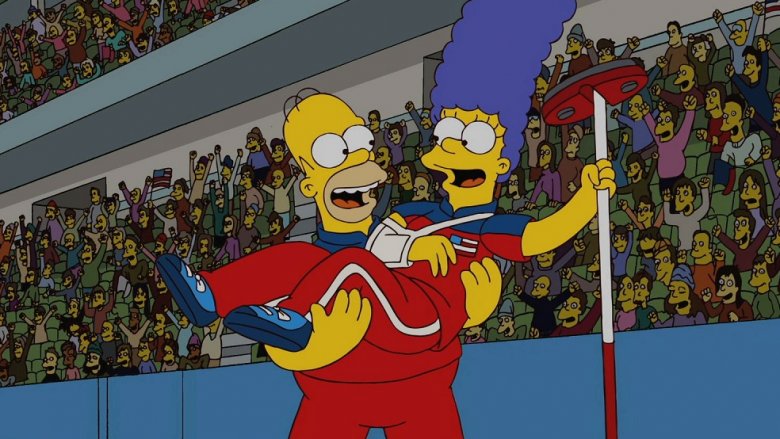 Homer and Marge Simpson curling